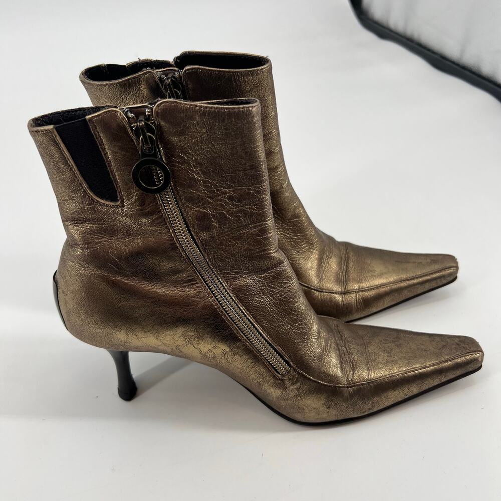 Donald J. Pliner Salona leather bronze metallic bootie gold stilletto size 8 - Picture 2 of 12